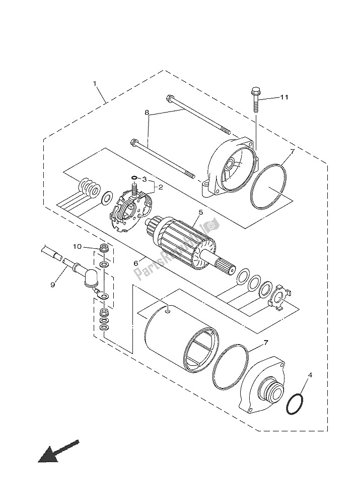 All parts for the Starting Motor of the Yamaha YXM 700 ES 2016