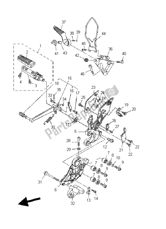 All parts for the Stand & Foootrest 2 of the Yamaha MT 01 1670 2007