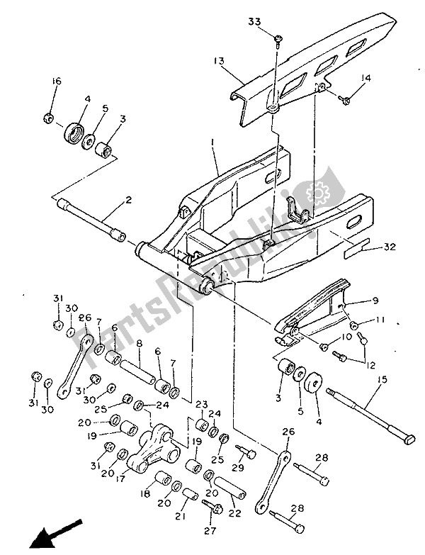 All parts for the Rear Arm of the Yamaha FZR 600 Genesis 1991
