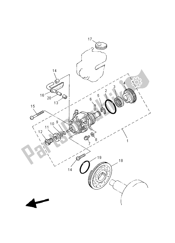 All parts for the Oil Pump of the Yamaha PW 80 2004