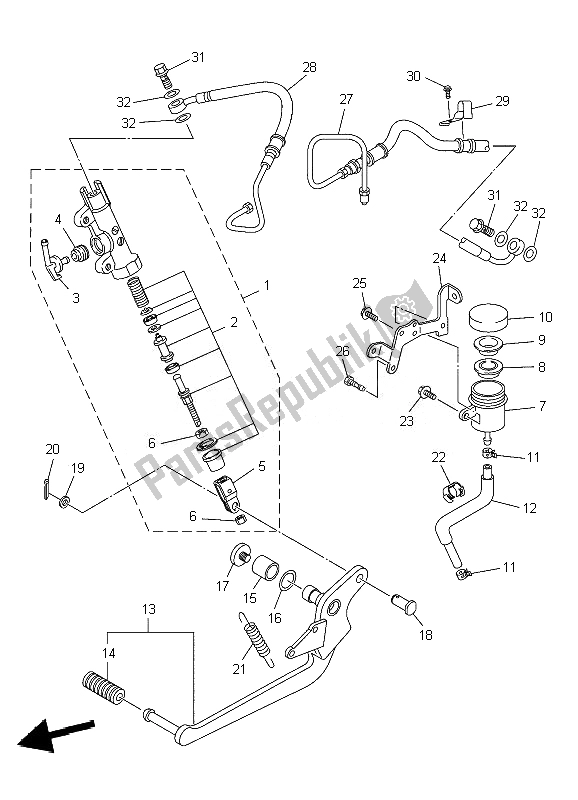 All parts for the Rear Master Cylinder of the Yamaha XJ6 SA Diversion 600 2010