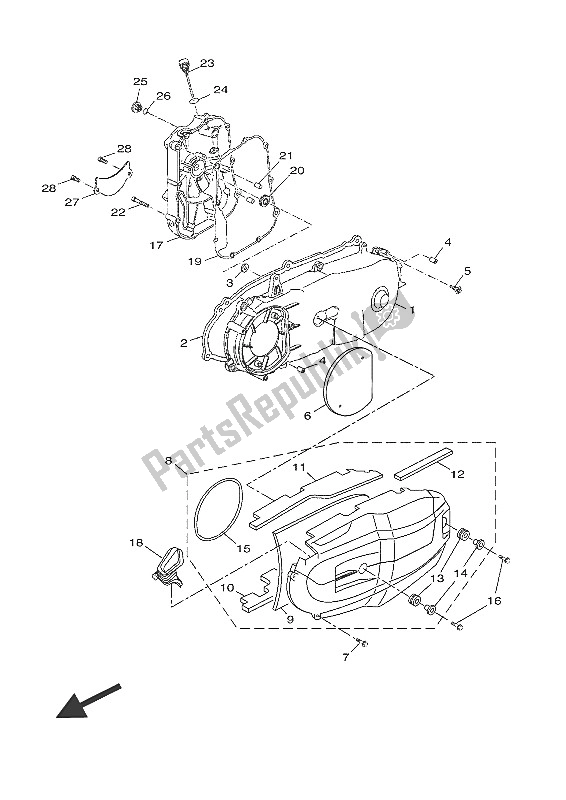 Alle onderdelen voor de Carterdeksel 1 van de Yamaha YP 125 RA 2016