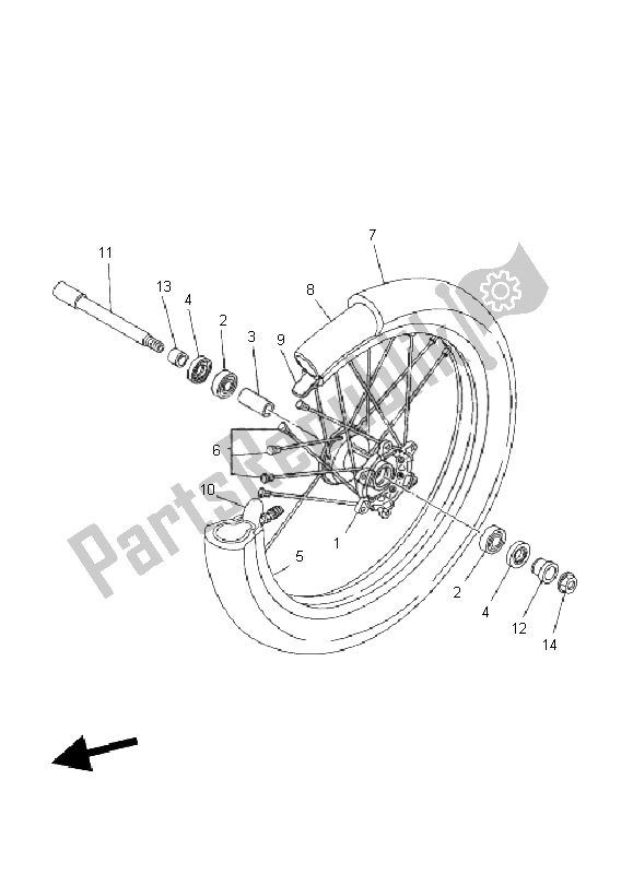 Alle onderdelen voor de Voorwiel van de Yamaha YZ 250 2011
