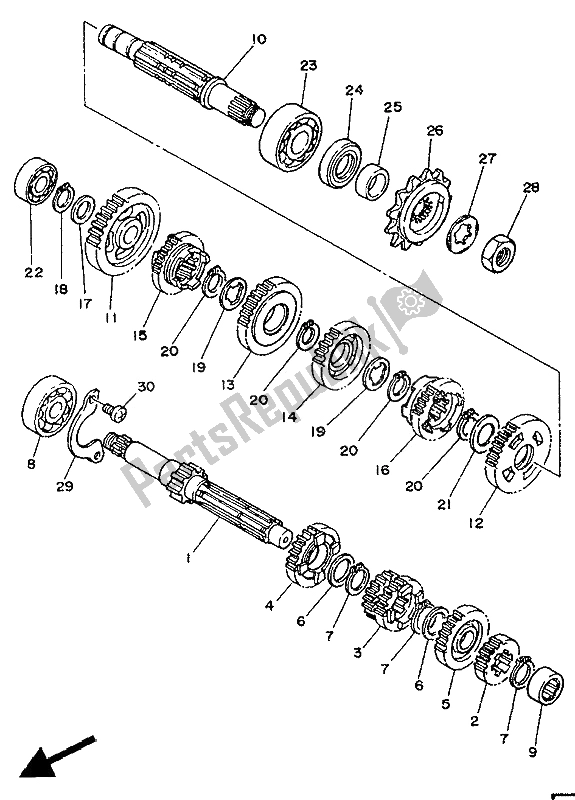 All parts for the Transmission of the Yamaha DT 125E 1991