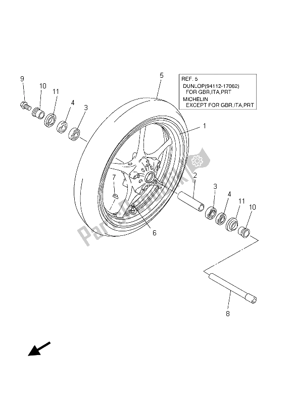 All parts for the Front Wheel of the Yamaha YZF R6 600 2003