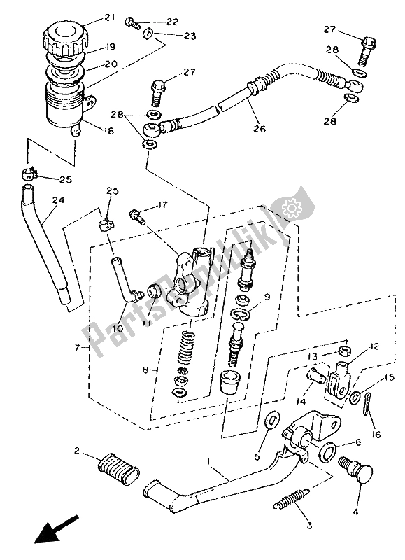 All parts for the Rear Master Cylinder of the Yamaha XJ 600S Diversion 1994