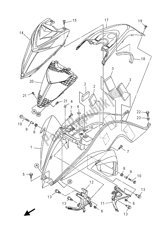 All parts for the Fron Fender of the Yamaha YFM 700 Rsed 2013