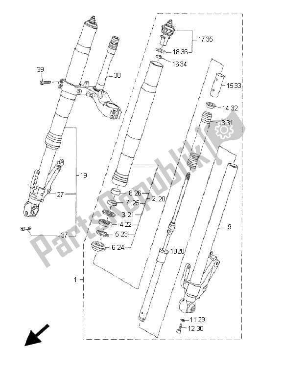 Toutes les pièces pour le Fourche Avant du Yamaha YZF R1 1000 2001