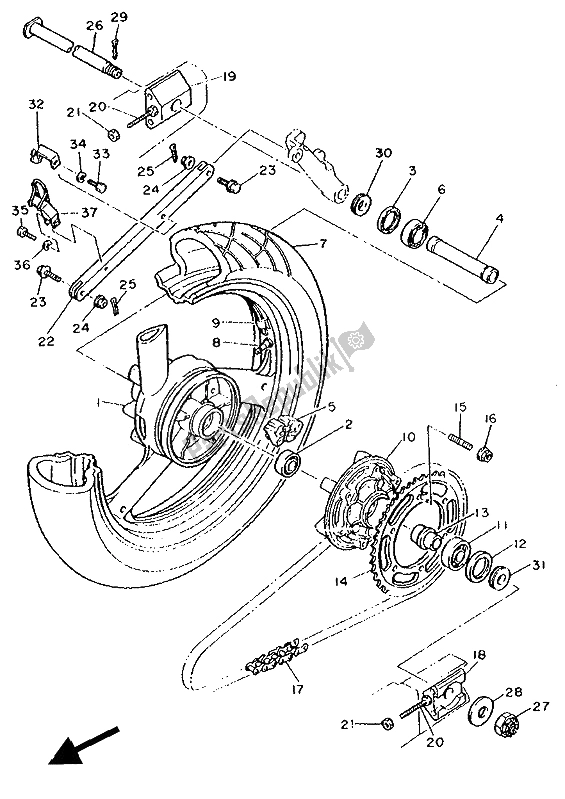 All parts for the Rear Wheel of the Yamaha FZR 1000 1991