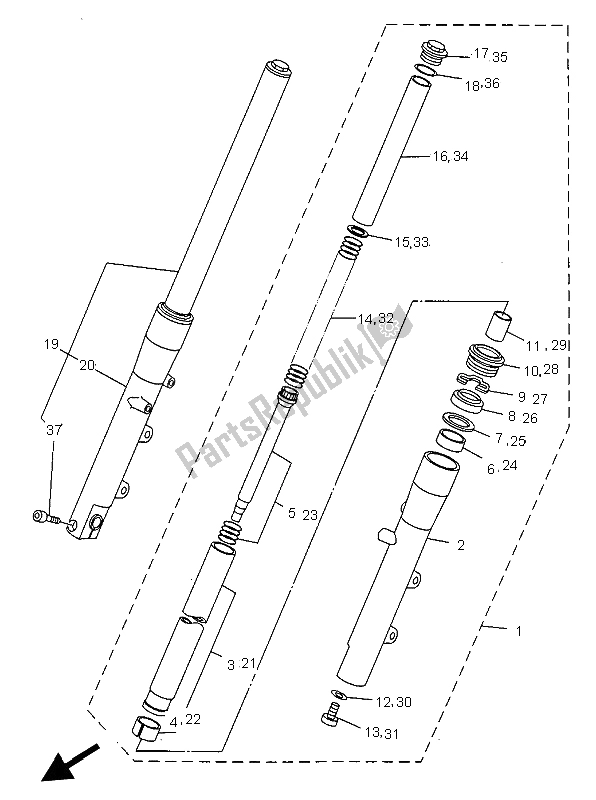 All parts for the Front Fork of the Yamaha XVS 650 Dragstar 1997