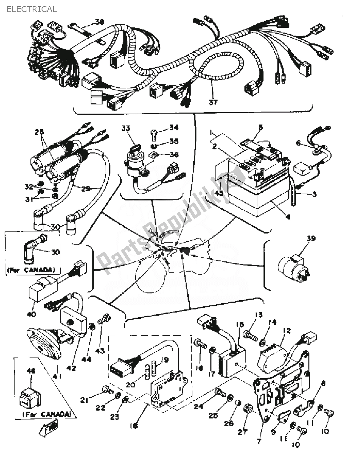 Todas as partes de Elétrico do Yamaha RD 400 1976