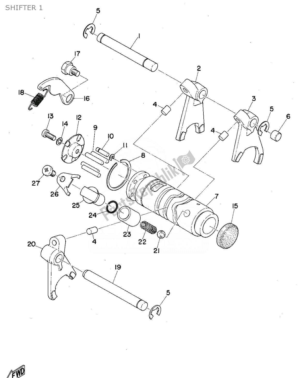 All parts for the Shifter 1 of the Yamaha FS1 1975