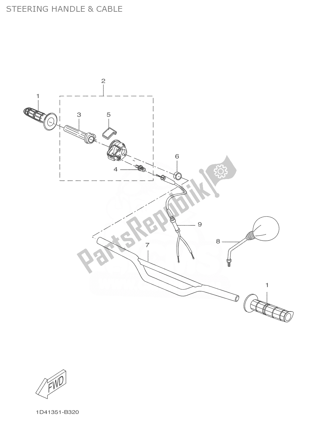 All parts for the Steering Handle & Cable of the Yamaha DT 50 2004