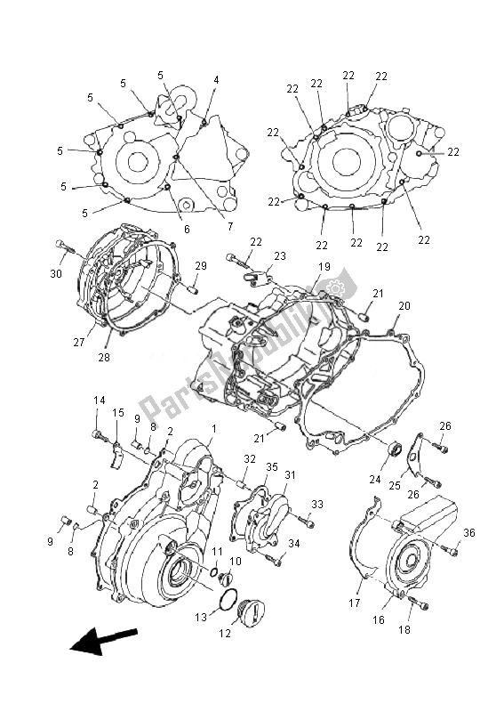 Alle onderdelen voor de Carterdeksel 1 van de Yamaha MT 03 25 KW 660 2007