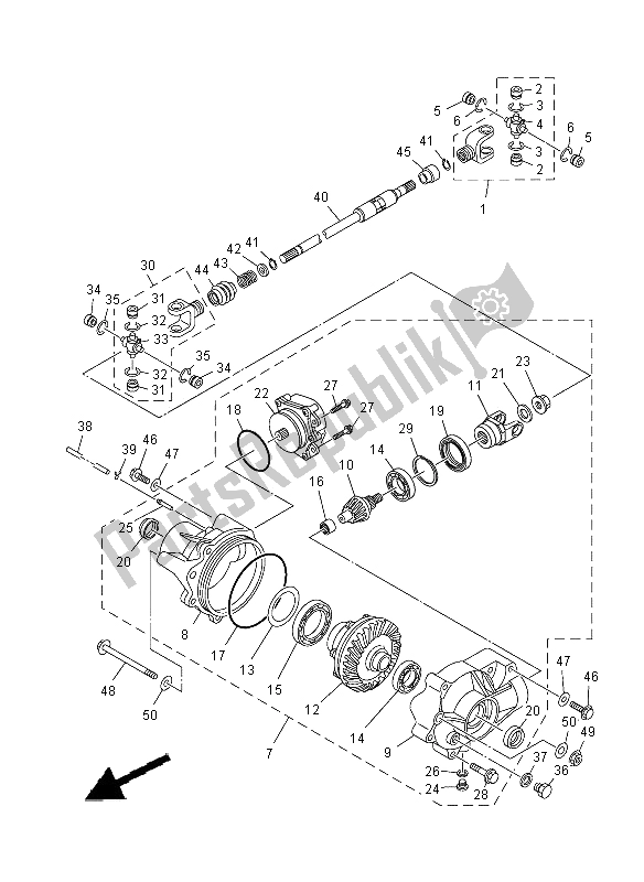 All parts for the Front Differential of the Yamaha YXR 700F 2012