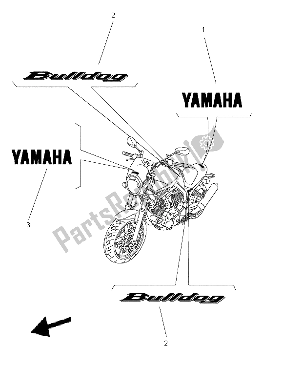 Alle onderdelen voor de Graphics & Embleem van de Yamaha BT 1100 Bulldog 2002