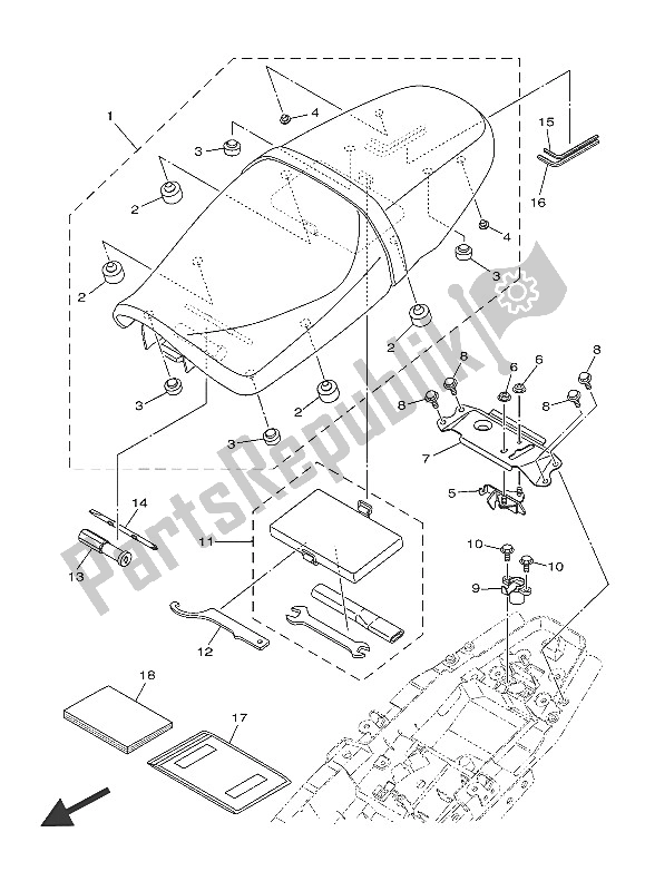 Alle onderdelen voor de Stoel van de Yamaha XSR 900 2016