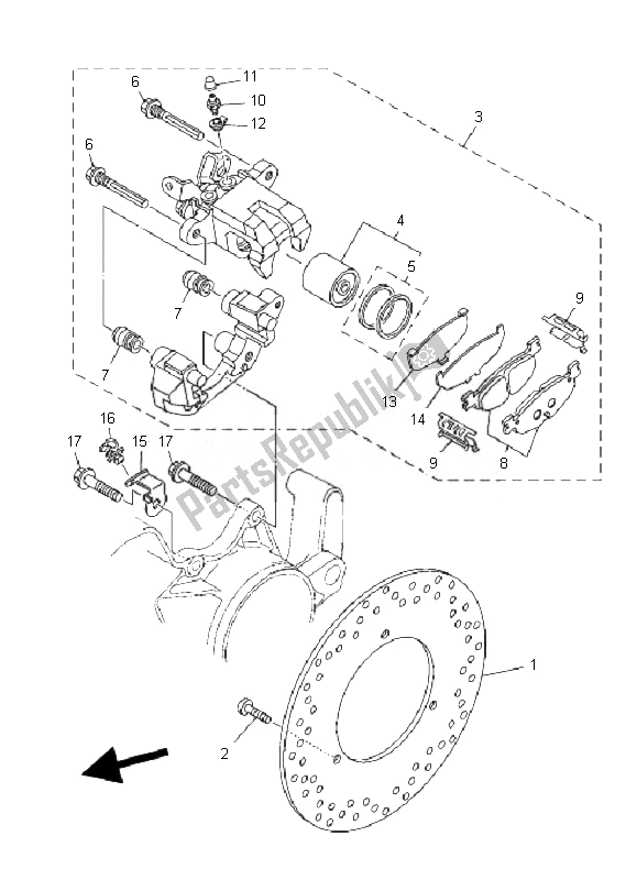 All parts for the Rear Brake Caliper of the Yamaha YP 400A Majesty 2010