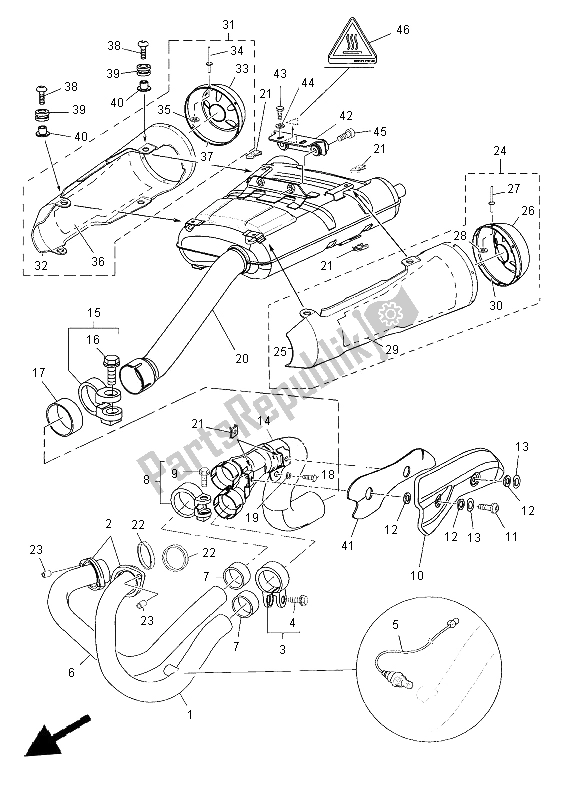 Tutte le parti per il Scarico del Yamaha MT 03 660 2012