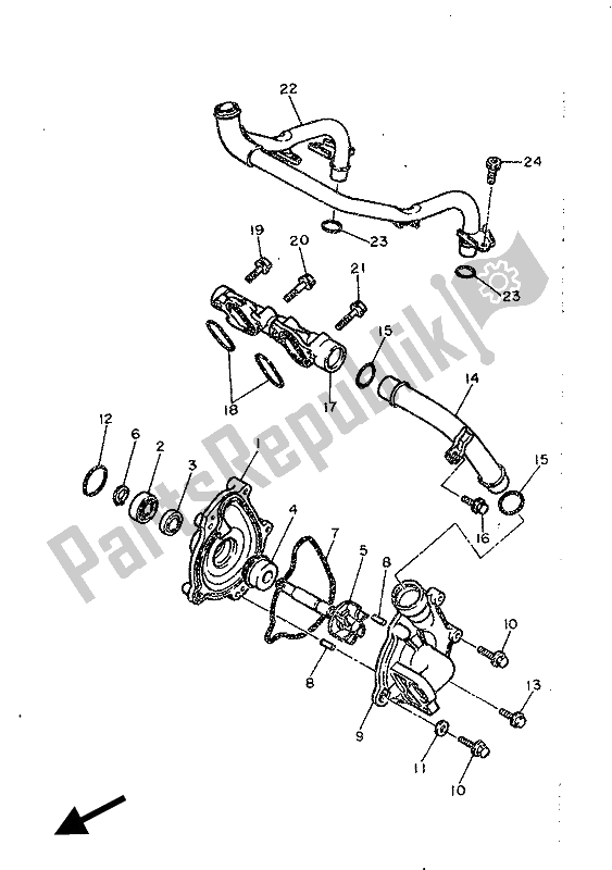 All parts for the Water Pump of the Yamaha FZ 750 1986