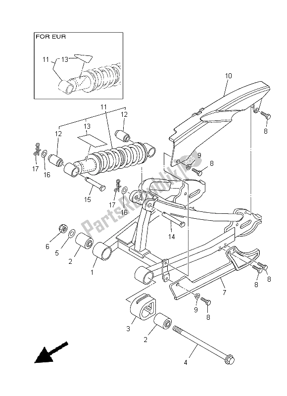 All parts for the Rear Arm & Suspension of the Yamaha TT R 110E 2014