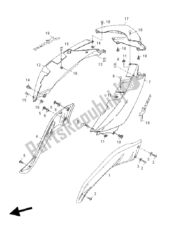 Tutte le parti per il Coperchio Laterale del Yamaha YP 250R X MAX 2011