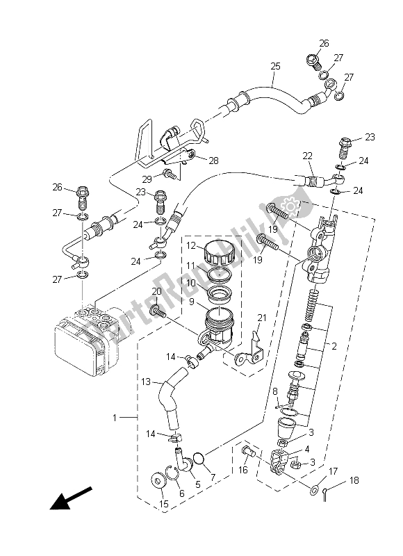 All parts for the Rear Master Cylinder of the Yamaha YZF R3A 300 2015