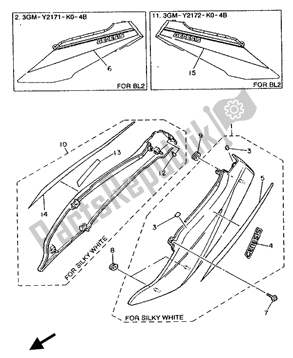 Toutes les pièces pour le Couvercle Latéral Et Réservoir D'huile du Yamaha FZR 1000 1993