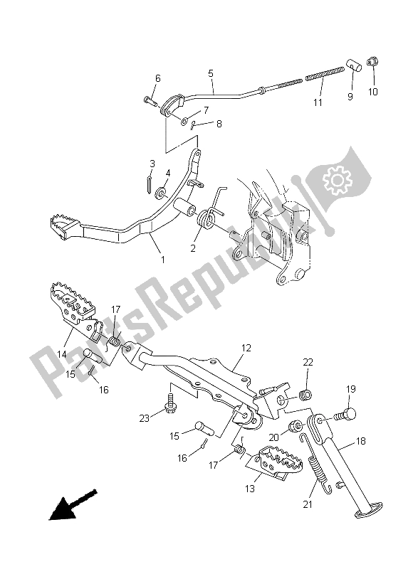 Alle onderdelen voor de Standaard & Voetensteun van de Yamaha TT R 50E 2015