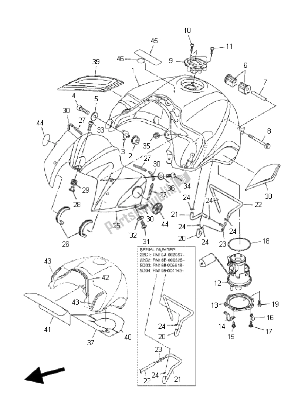 Alle onderdelen voor de Benzinetank van de Yamaha FZ1 SA Fazer 1000 2008