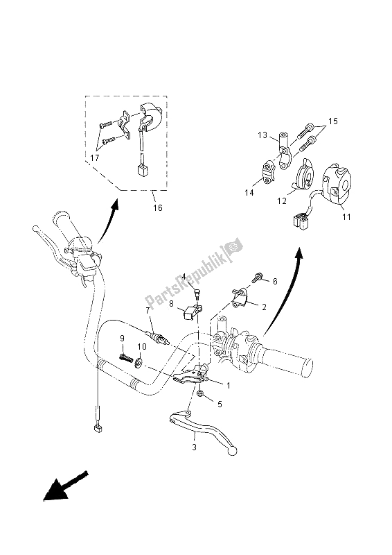 All parts for the Handle Switch & Lever of the Yamaha YFM 350 FWA Grizzly 4X4 2014