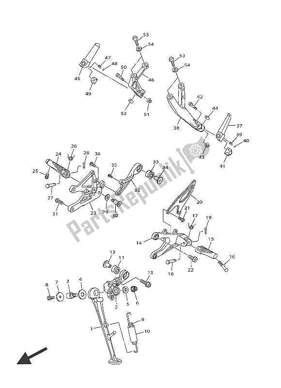 All parts for the Stand & Footrest of the Yamaha YZF R1M 1000 2016