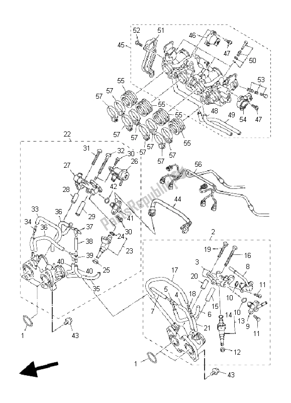 All parts for the Intake 2 of the Yamaha XJR 1300 2008