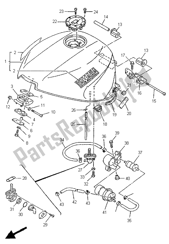 Alle onderdelen voor de Benzinetank van de Yamaha YZF 1000R Thunderrace 1998