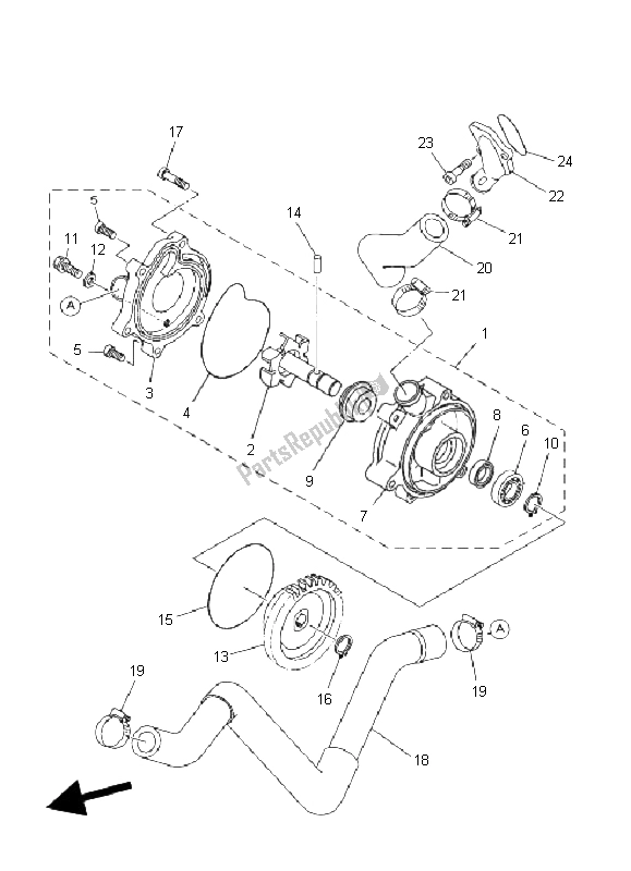 All parts for the Water Pump of the Yamaha YFM 660R 2003