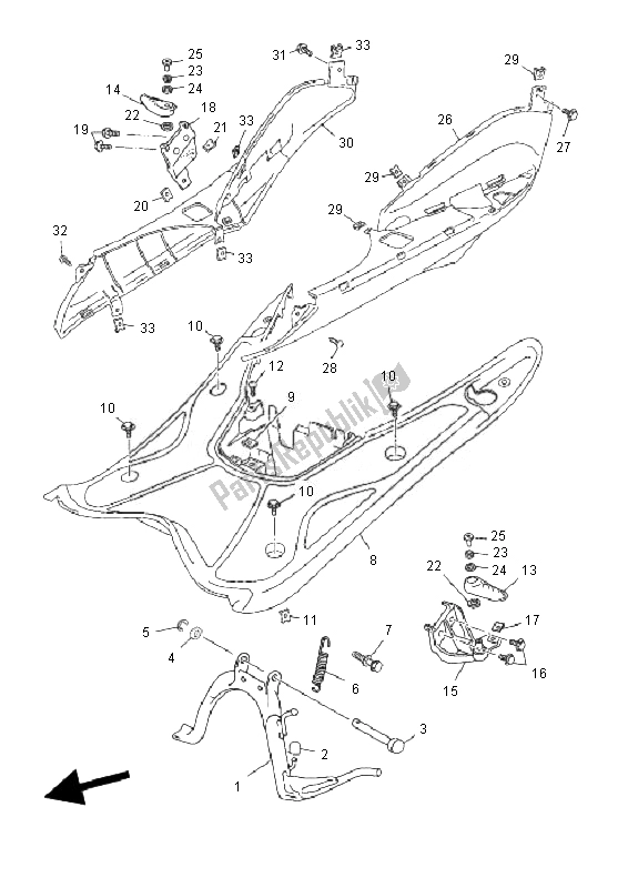 All parts for the Stand & Footrest of the Yamaha YN 50F 4T Neos 2010