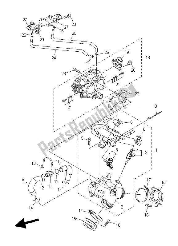 All parts for the Intake 1 of the Yamaha XVS 1300A 2007