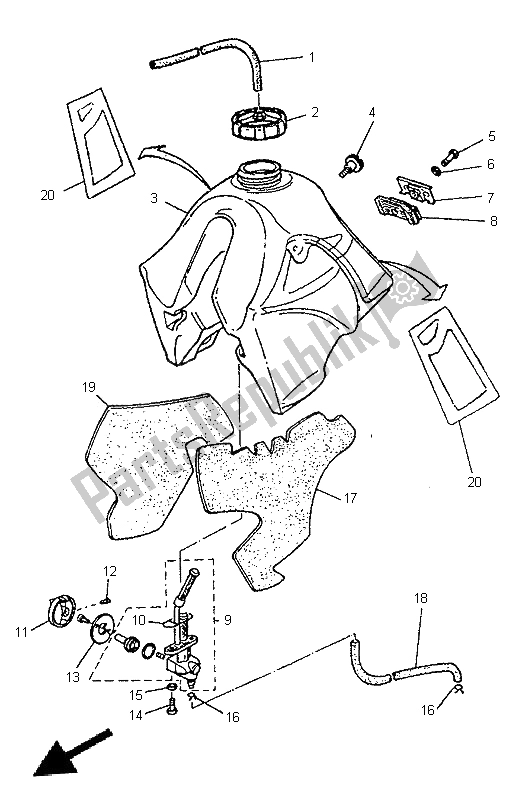 All parts for the Fuel Tank of the Yamaha TT 600E 1996