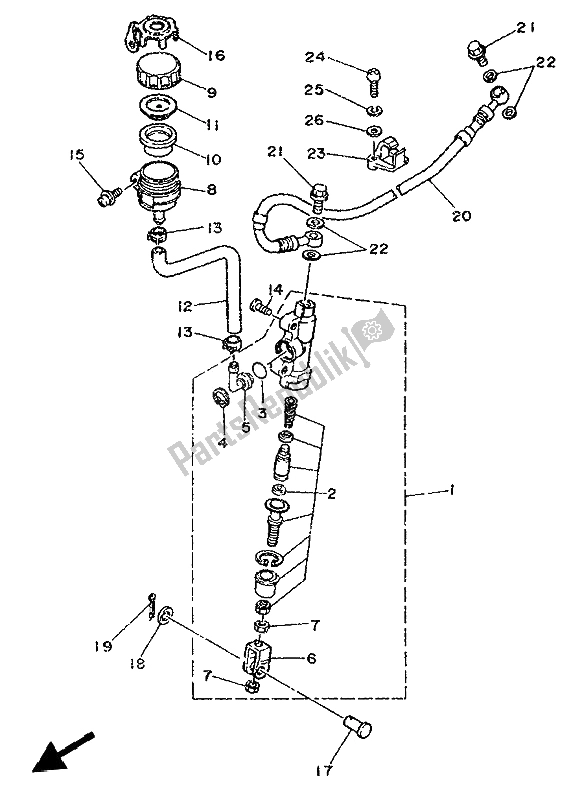 All parts for the Rear Master Cylinider of the Yamaha DT 125R 1992