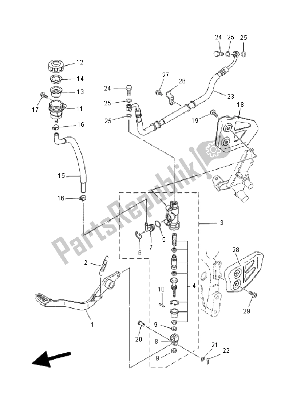 All parts for the Rear Master Cylinder of the Yamaha XT 660R 2008