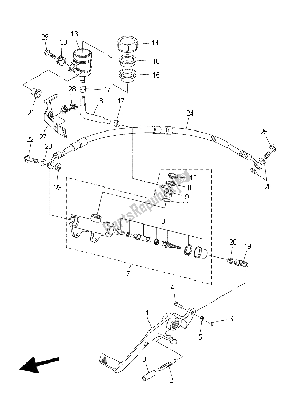 Alle onderdelen voor de Achterste Hoofdcilinder van de Yamaha YZF R6 600 2009