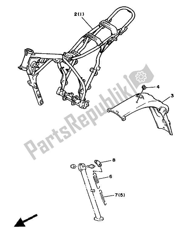 Alle onderdelen voor de Alternatief (chassis) (voor Vk) van de Yamaha XT 350 1986