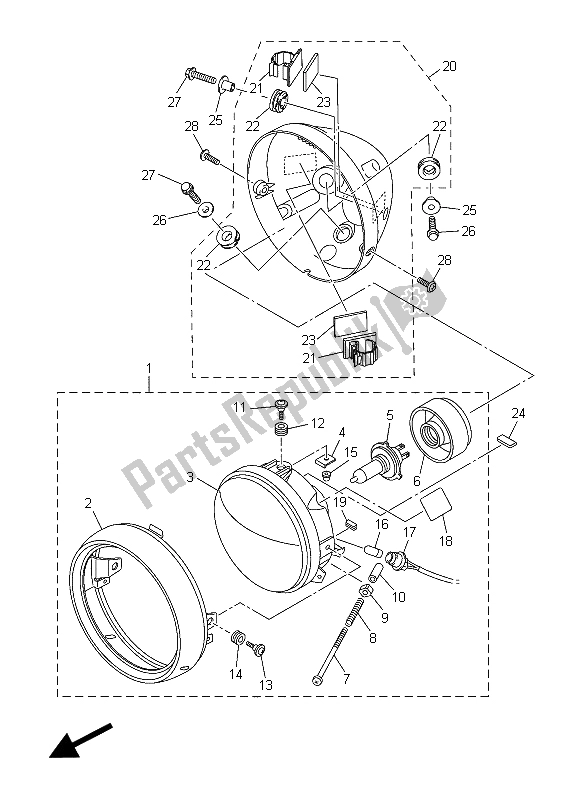 All parts for the Headlight of the Yamaha XVS 1300 CU 2015