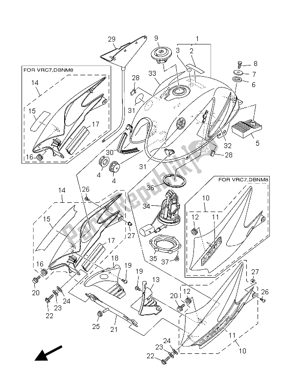 All parts for the Fuel Tank of the Yamaha YBR 125 ED 2012