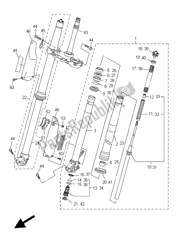 All parts for the Front Fork of the Yamaha WR 250F 2014