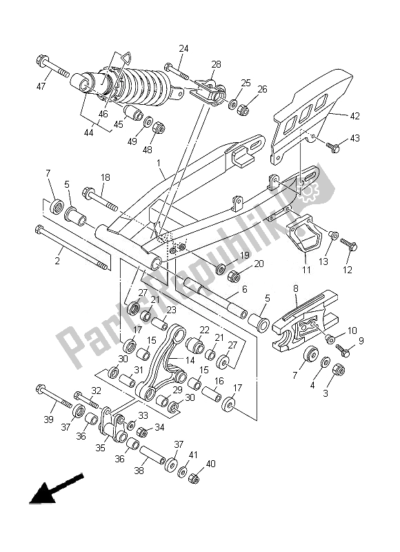 All parts for the Rear Arm & Suspension of the Yamaha TT R 125 LW 2013