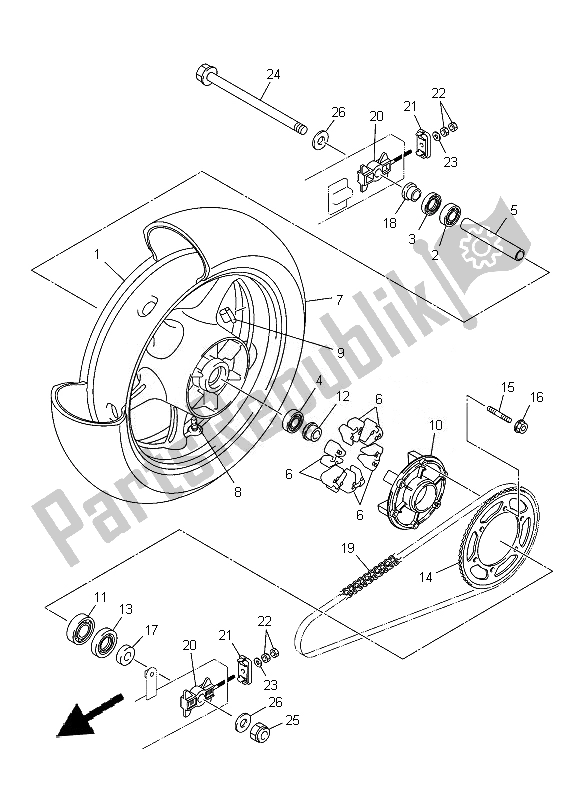 All parts for the Rear Wheel of the Yamaha XJ 6F 600 2014