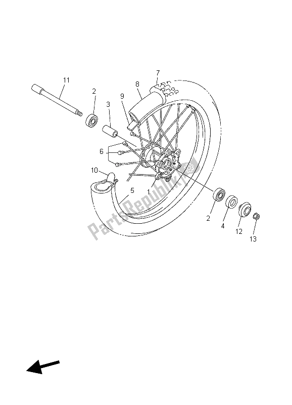 All parts for the Front Wheel of the Yamaha WR 250F 2006