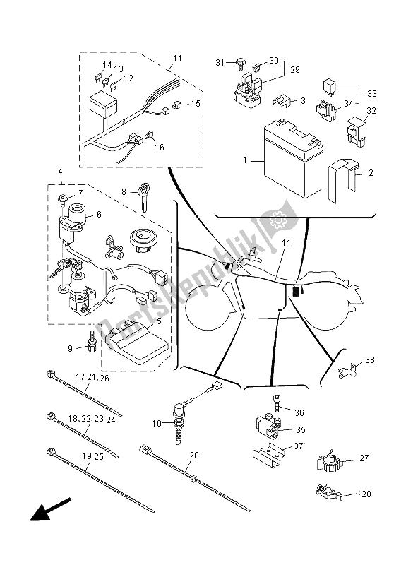 All parts for the Electrical 2 of the Yamaha XV 1900A 2012