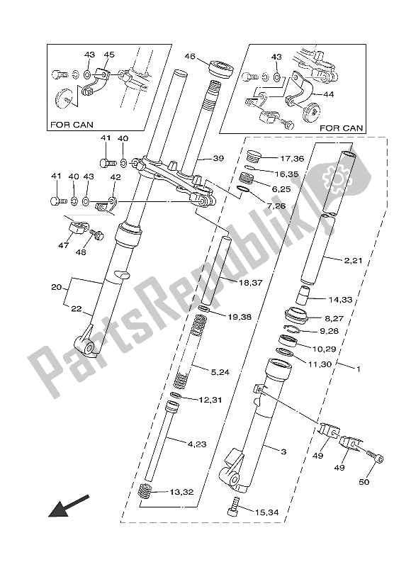 Wszystkie części do Przedni Widelec Yamaha TT R 110E 2016